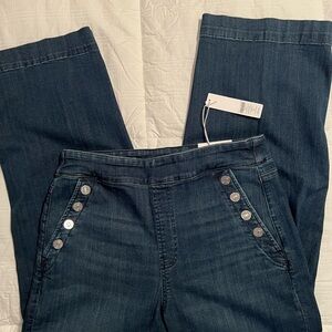 NWT Chico's Indigo Wide Leg Pull on Jeans with Silver Buttons Size 1R